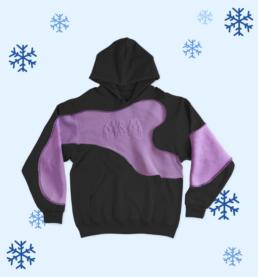 Czarno-fioletowa bluza oversize z wytłaczanym logo M&M